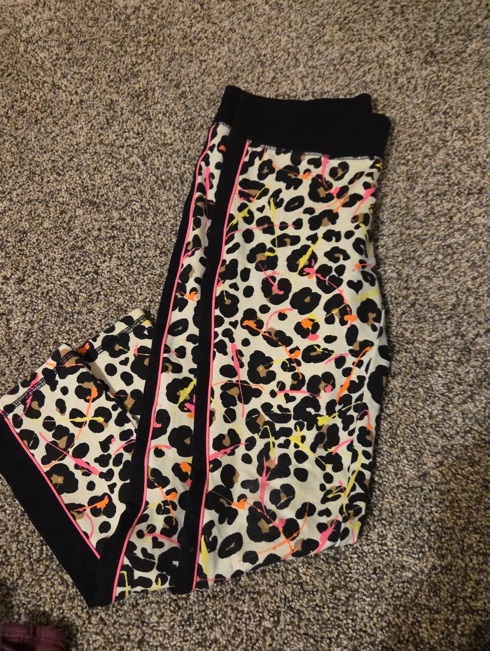 Justice Black Leopard Leggings with Neon Pink & Yellow Splatter